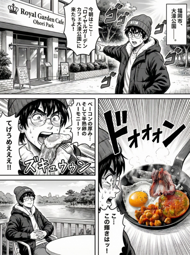 写真だけでは伝わらない「朝のワクワク感」も、漫画なら一瞬で伝わります。